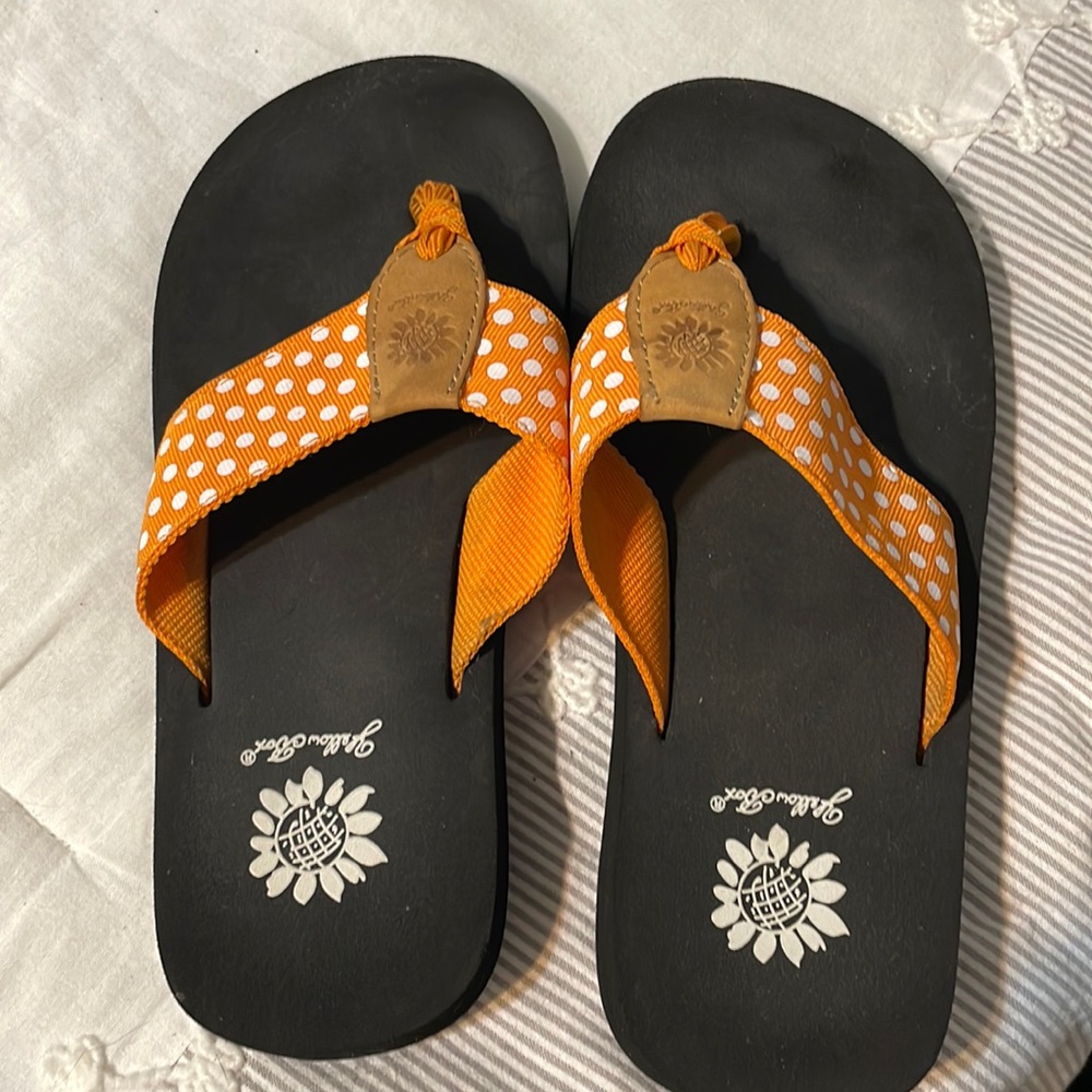 Yellow Box flip flops